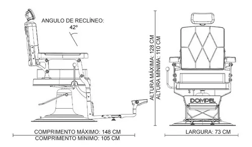 Cadeira De Barbeiro Reclinável Harley Profissional Dompel Cor Preto/Branco