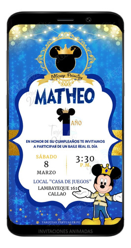 Tarjeta Digital Con Tematica De Mickey Rey