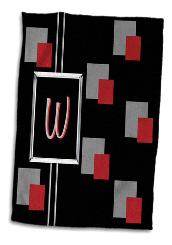 3d Rose Modern Geometric Black Red Gray Square Pattern Monog