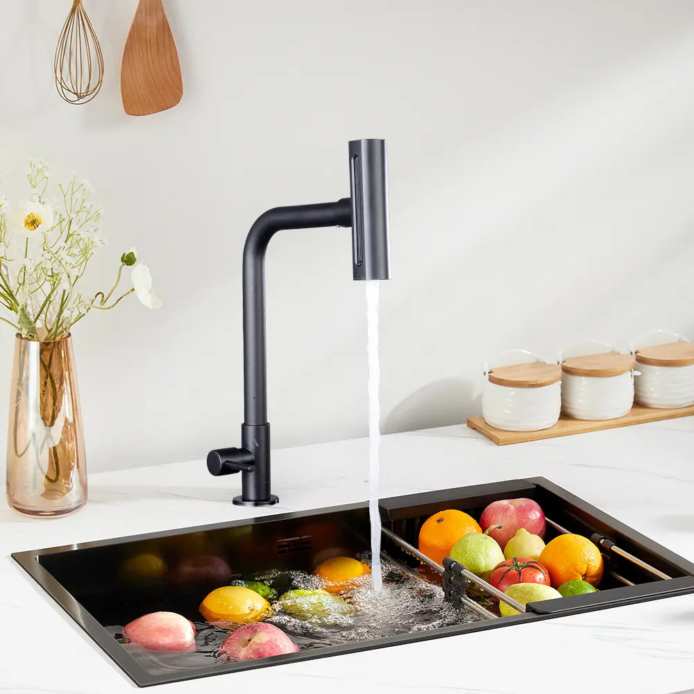 Torneira Cozinha Bancada Inox 304 Cascata Gourmet Pia Cozinha Flexível Fria Durável Cor Preta Fosco Winda