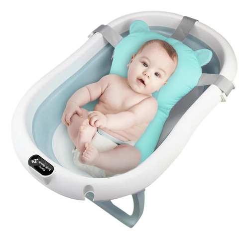 Nap- Tina Plegable Para Bebé + Cojín Antideslizante Color Azul Claro Liso