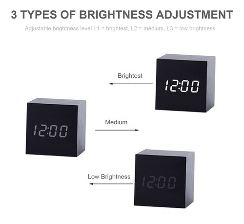 Led Madera Digital Alarma Con Día Fecha Temperatura Humedad
