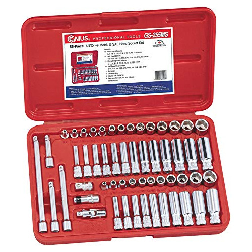 Genius Tools 55 Piezas 14 Dr Metric Y Sae Juego De Llaves Gs