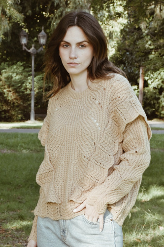 Sweater Invierno Mujer Beige Volados