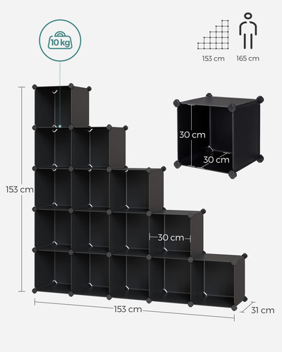 Armario Modular Con 16 Cubos Zapatero Modular Negro