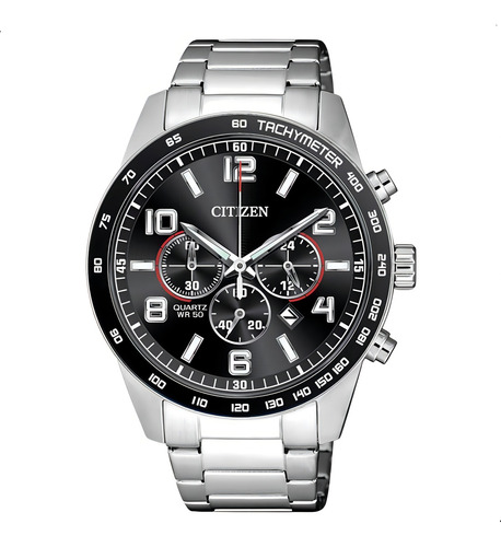 Relógio Citizen Masculino Cronógrafo Tz31454t / An8180-55e Cor da correia Prateado Cor do bisel Preto Cor do fundo Preto