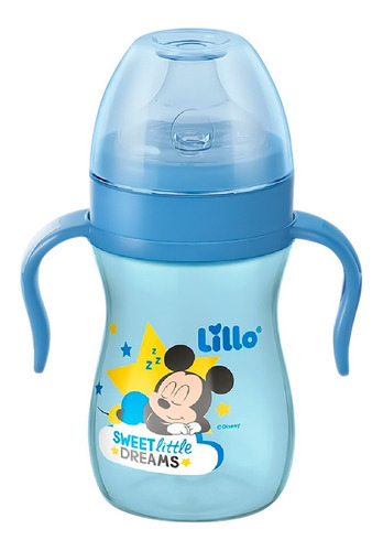 Mamadeira Bebê Com Alça 240ml Mickey Azul Bico De Silicone