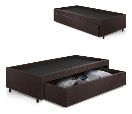 Box Com Gaveta 96 103x208x38 Cm Courino Linho Marrom