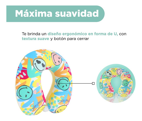 Miniso Almohada De Viaje Smiley World Memory Foam Multicolor