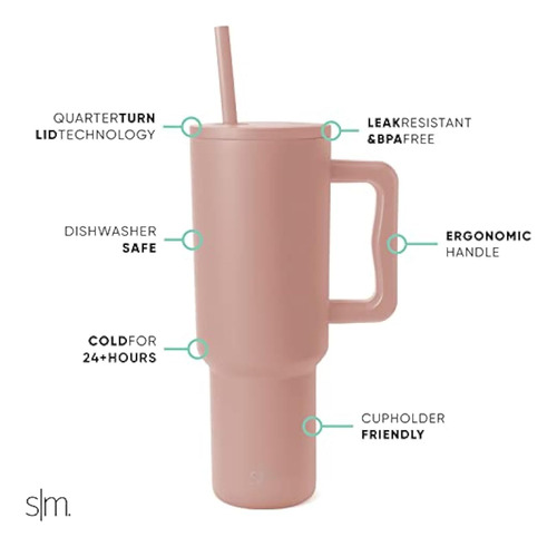 Simple Modern Vaso De 40 Onzas Con Asa Y Tapa Con