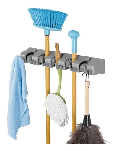 Organizador de Escobas para Pared con 5 Ganchos y Soporte para 1 kg