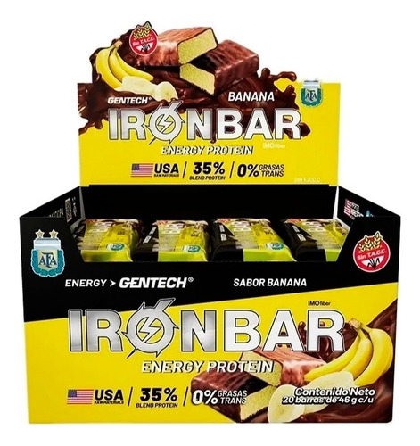 Suplemento en barra Gentech  Iron Bar proteína sabor banana en caja pack x 20 u