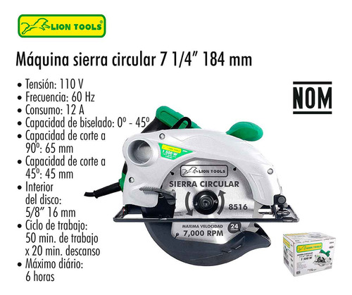 Sierra Circular 7 1/4 PuLG 1500w Incluye Disco Corte