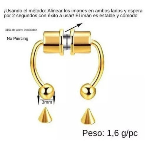 Arete De Nariz Falso Magnético Sin Perforación, 5 Piezas