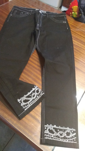 Pantalon Calyx Negro Bordado En Botamangas Tm/xl