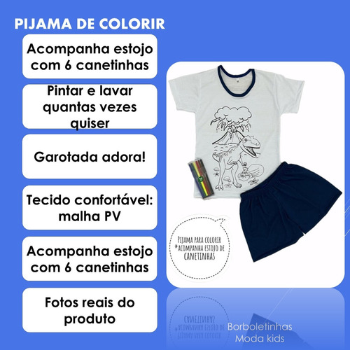Imagem 2 de 6 de Pijama Infantil De Colorir Canetinha Presente Para Menino