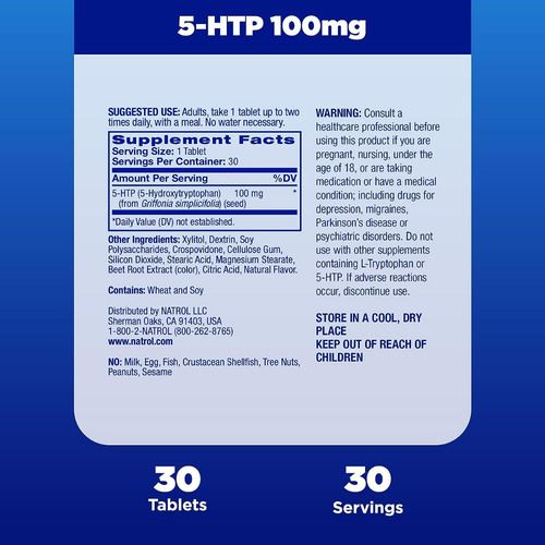 Natrol 5-htp Mood E Stress 100mg Com 30 Tabletes - Imp Eua