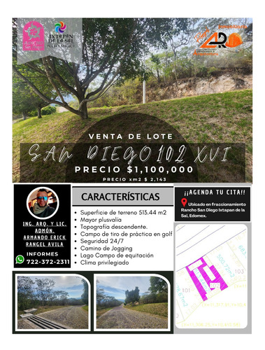 Venta Lote San Diego 102 Mz Xvi Con Todos Los Servicios, Vistas Panorámicas, Proyecto Arquitectónico Incluído En Av Principal Fracc Rancho San Diego Ixtapan De La Sal Edomex