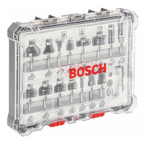 Set Juego De Fresas Bosch 15 Piezas Router 1/4 2607017473 