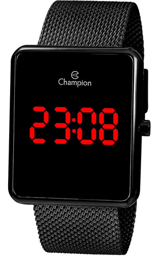 Relogio Champion Digital Preto Led Quadrado Original + Nf