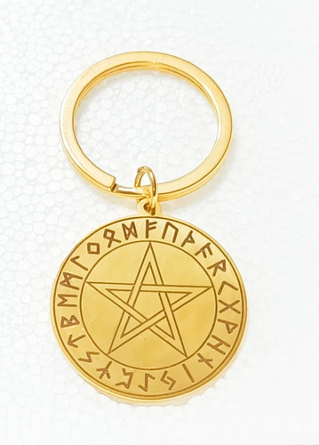 Llavero  Tetragramaton Amuleto Pentagrama Acero Inox -dorado