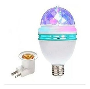 Imagem 2 de 3 de Kit 2 Lâmpada Giratória Led Colorida Festa E27+bocal Tomada