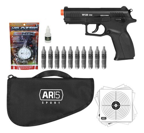 Combo Pistola 6.0mm Wingun W129 +10un.co2 +capa +bbs Ntk