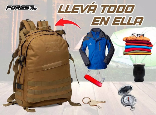 Mochila Táctica Forest Porta Notebook Trekking Urbana Viaje Color Negro