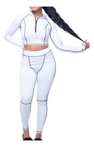 Conjunto De Leggins Y Top Manga Larga Deportivo Para Mujer