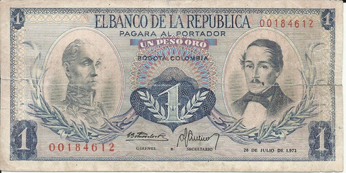 Colombia Reposición 1 Peso Oro 20 Julio 1972