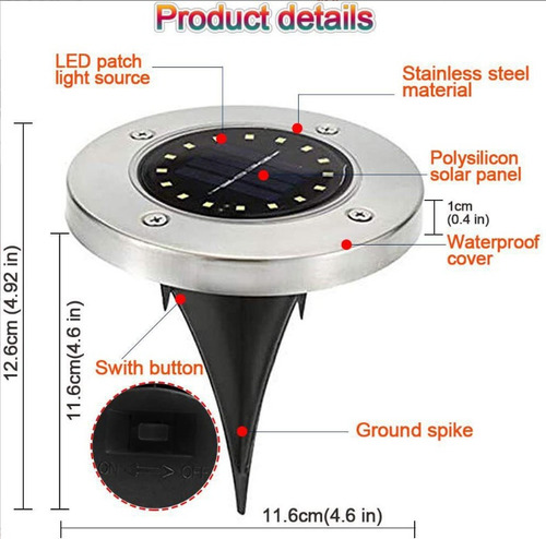 12piezas Luces Solares De Tierra Luces Jardín Luces De Disco