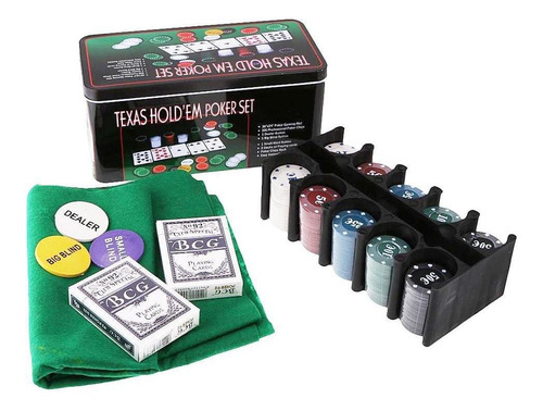 Kit Poker Profissional Em Lata 200 Fichas Texas Hold'em Set