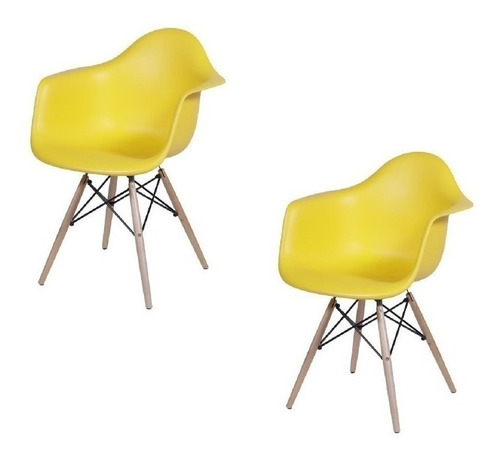 Cadeira de jantar BoxBit Eames con brazos, estrutura de cor  amarelo, 2 unidades