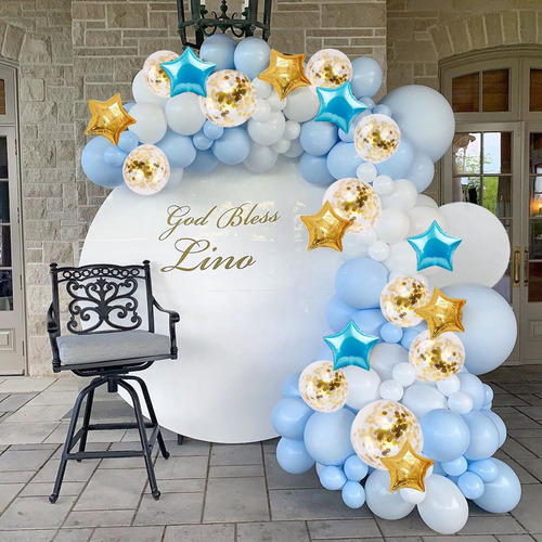 Arco De Globos Celeste Estrellas Pastel Cumpleaños Bebe Deco