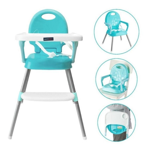 Silla Comedor Bebe 3en1 Happy Baby Azul Cp7000