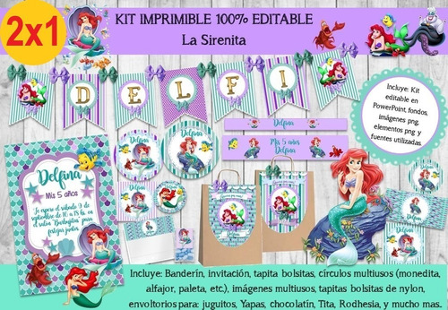 Kit Imprimible Candy Bar La Sirenita Promo 2x1