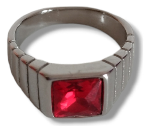 Anillo Macizo De Acero Quirúrgico Con Piedra Roja