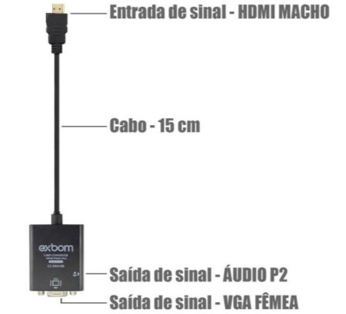 Imagem 3 de 7 de Cabo Adaptador Conversor Hdmi P Vga Transmite Áudio E Vídeo