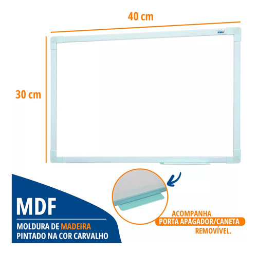 Lousa Quadro Branco 30x40cm Moldura Soft Verde Com 5 Canetas Marcador E Apagador