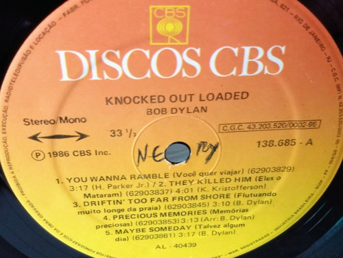 Lp - Bob Dylan - Knocked Out Loaded - C/enc - 1986 (Usado)