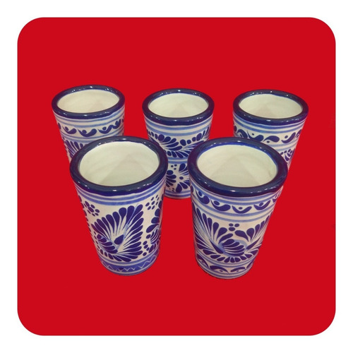 Imagen 6 de 8 de Set 80 Tequileros De Talavera Poblana Azul Tradicional Tql