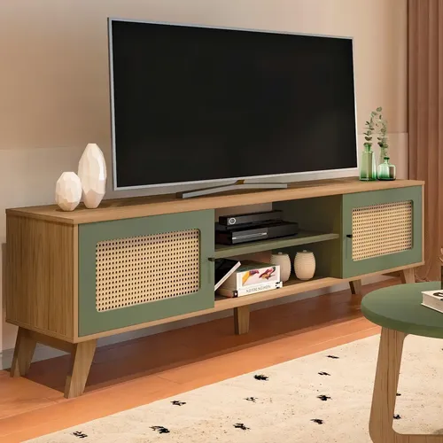 Rack Para Tv Até 75 Polegadas Charlotte 2 Portas Cor Carvalho/Menta