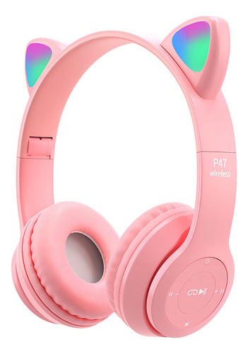 Auriculares Inalámbricos Catear D47 Rosa Con Luz Multicolor Led Rosa