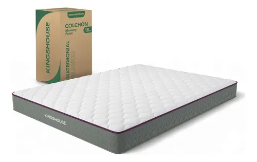 Colchón Matrimonial En Caja 18 Cm De Espuma De Alta Densidad, Memory Foam, Firmeza Media, Hipoalergénico, Transpirable Y Ergonómico Con Soporte Estable Kingshouse Blanco