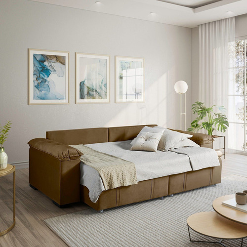 Sofá Cama Retrátil E Reclinável 4 Lugares 240cm Em Veludo