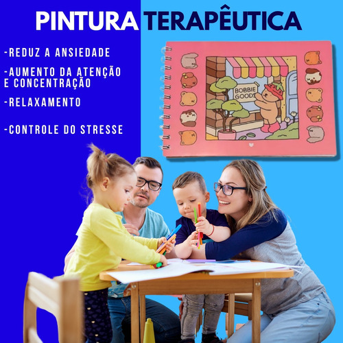Kit Caneta 24 Cores Ponta Dupla Livro Pintura Urso Colorir