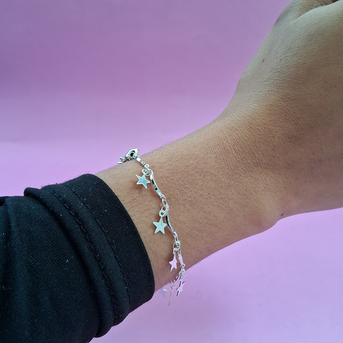 Tobillera Pulsera Lluvia Estrellas Plateada Jfp07