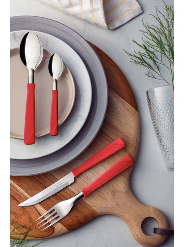 Juego Cubiertos 24 Piezas Tramontina New Kolor Cocina Rojo