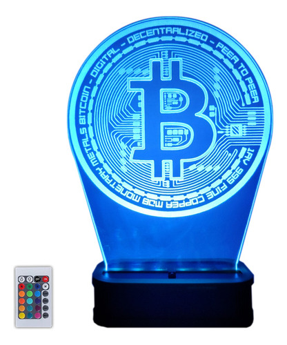 Lámpara Acrilico Led Rgb Multicolor Moneda Bitcoin 220v 