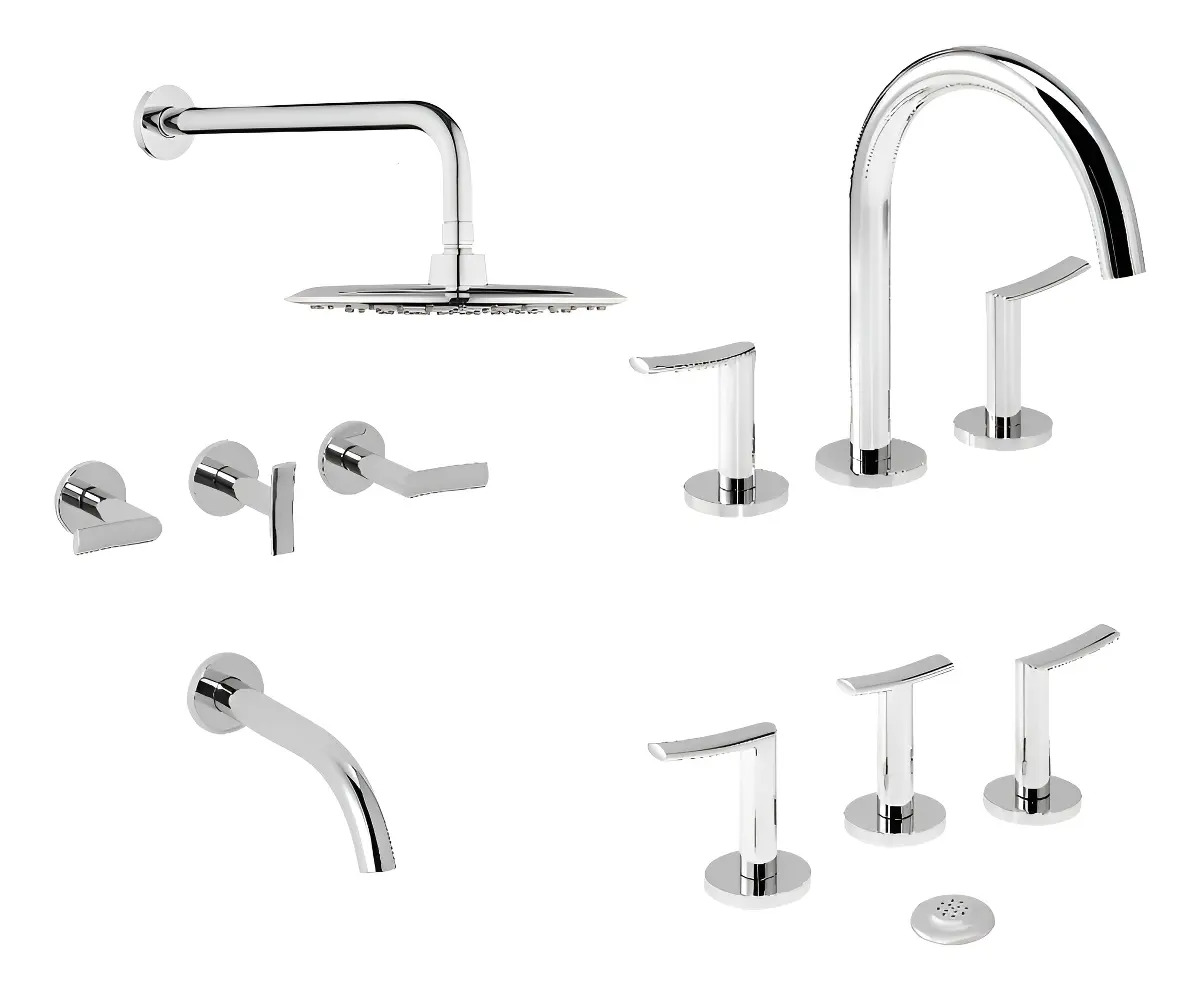 Set Grifería Baño Completo Ducha Lavatorio Bidet Piazza Mind Cromo